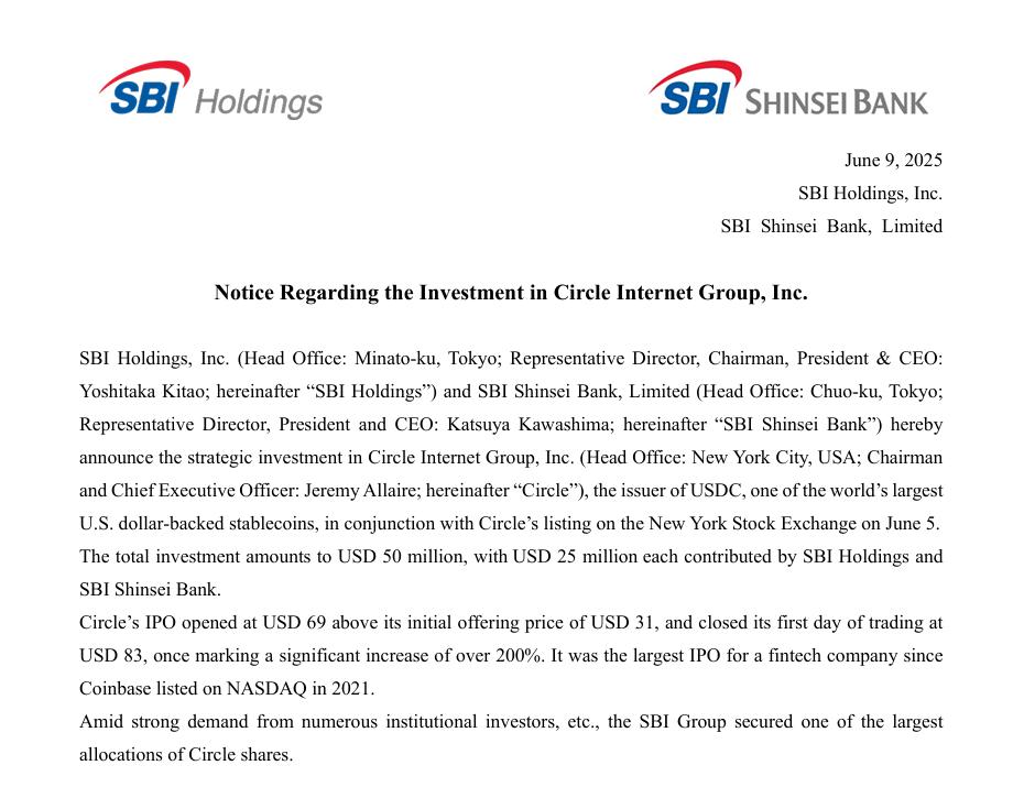 Ripple Ally SBI Holdings Invests  Million in Circle IPO